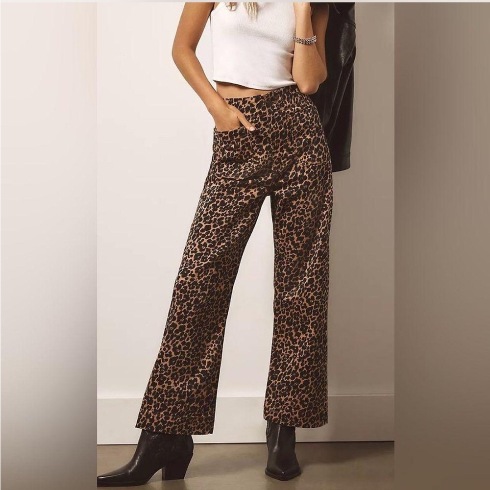 Maeve Colette Animal Print Wide-Leg Pants